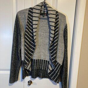 #91, Laura Black and White Shawl Collar Waterfall Cardigan, Large